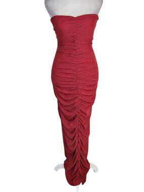 HYFVE Dark Red Sparkly Strapless Bodycon Maxi Dress Size Medium